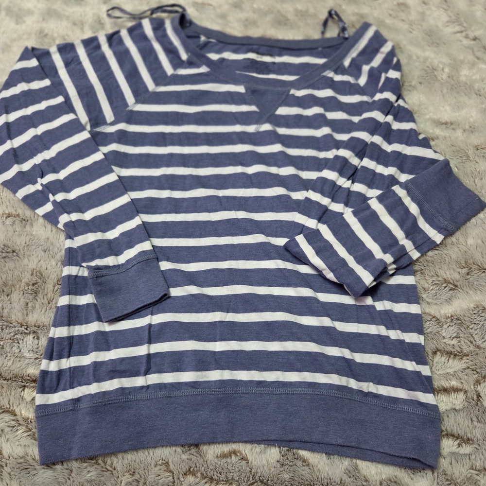 Striped Long Sleeve Top - Blue and White